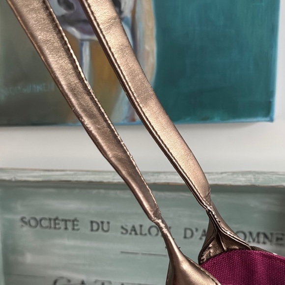 Purple and Brown Geometric Tote Bag with Faux Leather Metallic Handles - Picture 9 of 10